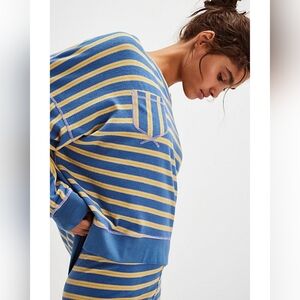 Free People Blue and Yellow Striped Top